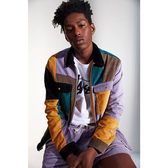 Urban outfitters UO Ryder Blocked Corduroy Zip Shirt jacket patchwork size MED - Picture 11 of 13